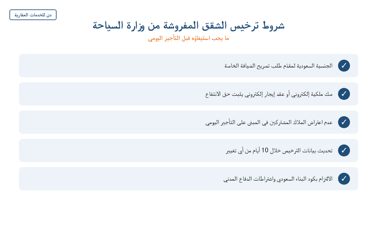 إنفوجرافيك يوضح شروط ترخيص الشقق المفروشة للتأجير قصير المدى في السعودية